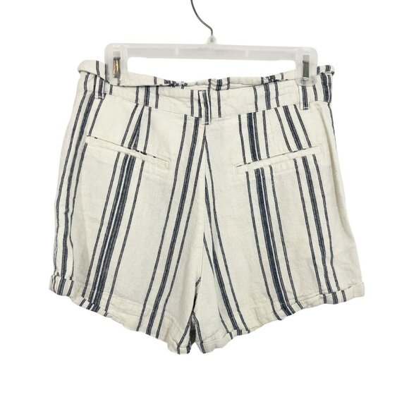 Roxy Cream & Blue Striped Linen Shorts High Rise Beach Casual Boho Size Small - Picture 2 of 7